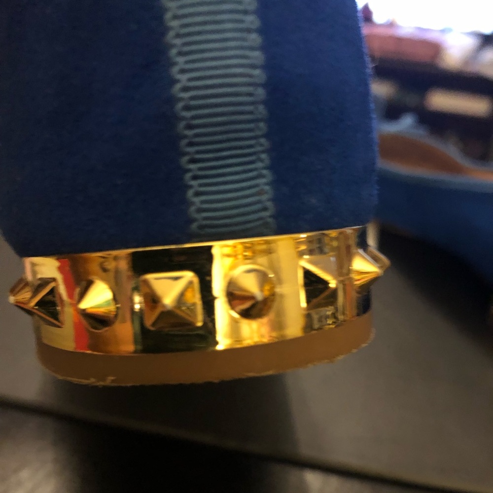 J. Crew Blue Suede Ballet Flats with Gold Accent - Picture 6 of 8